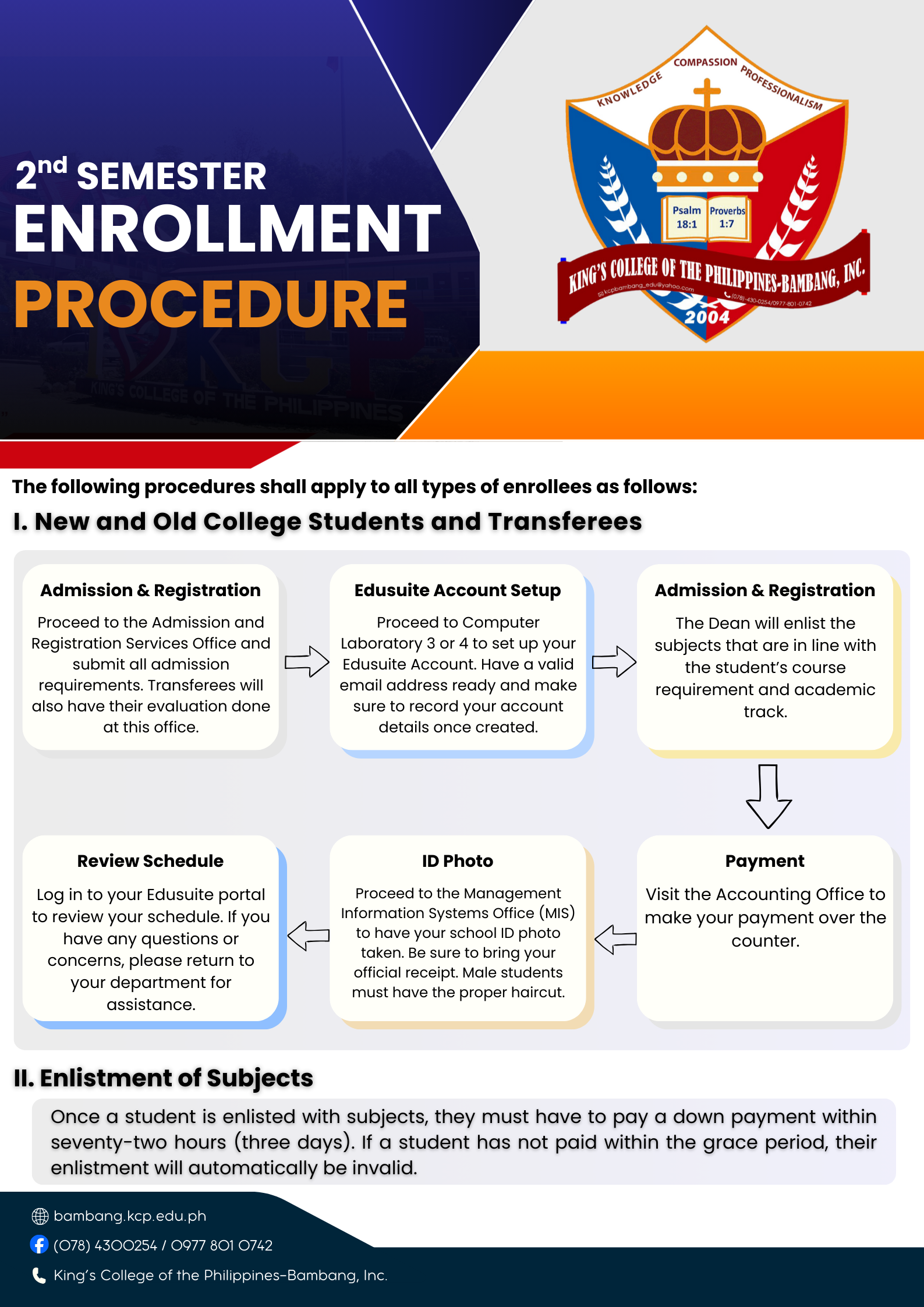 Second Semester Enrollment Procedures and Requirements – Academic Year 2025–2026