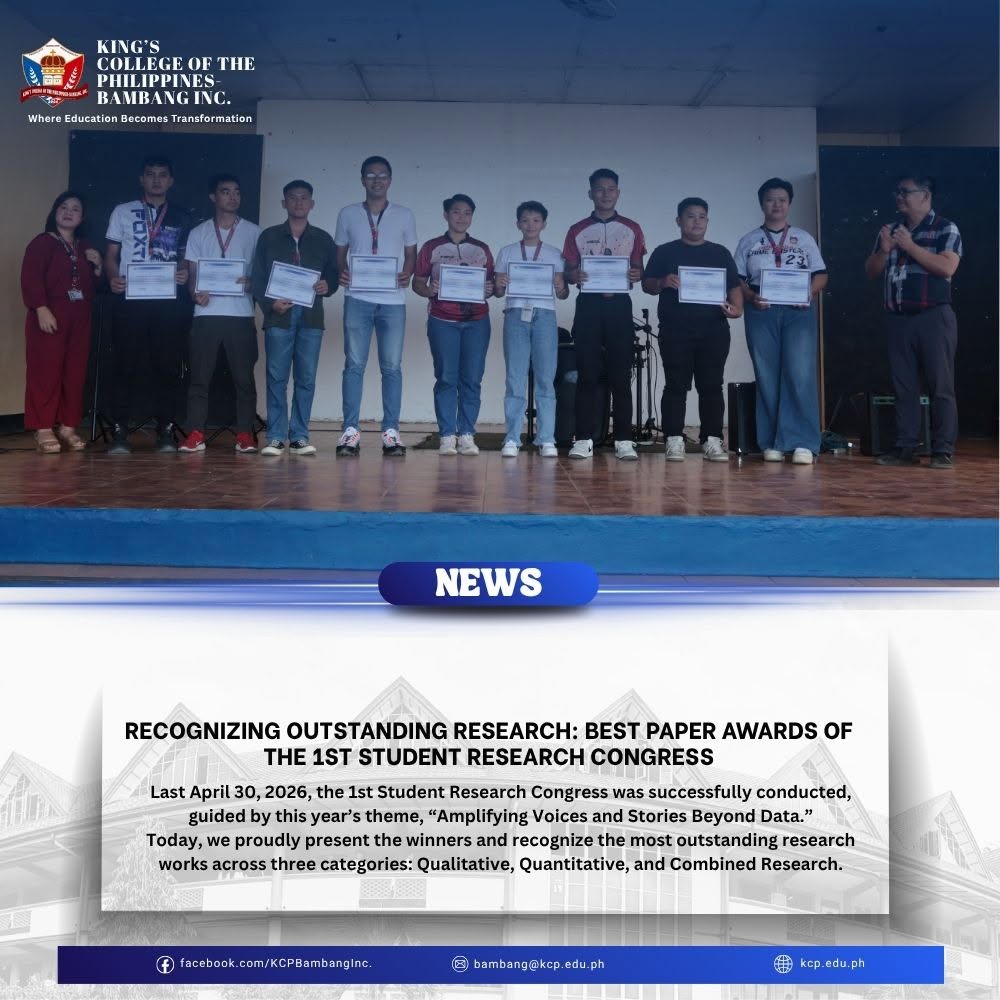 KCP-BAMBANG HONORS BEST PAPER AWARDEES AT THE 1ST STUDENT RESEARCH CONGRESS